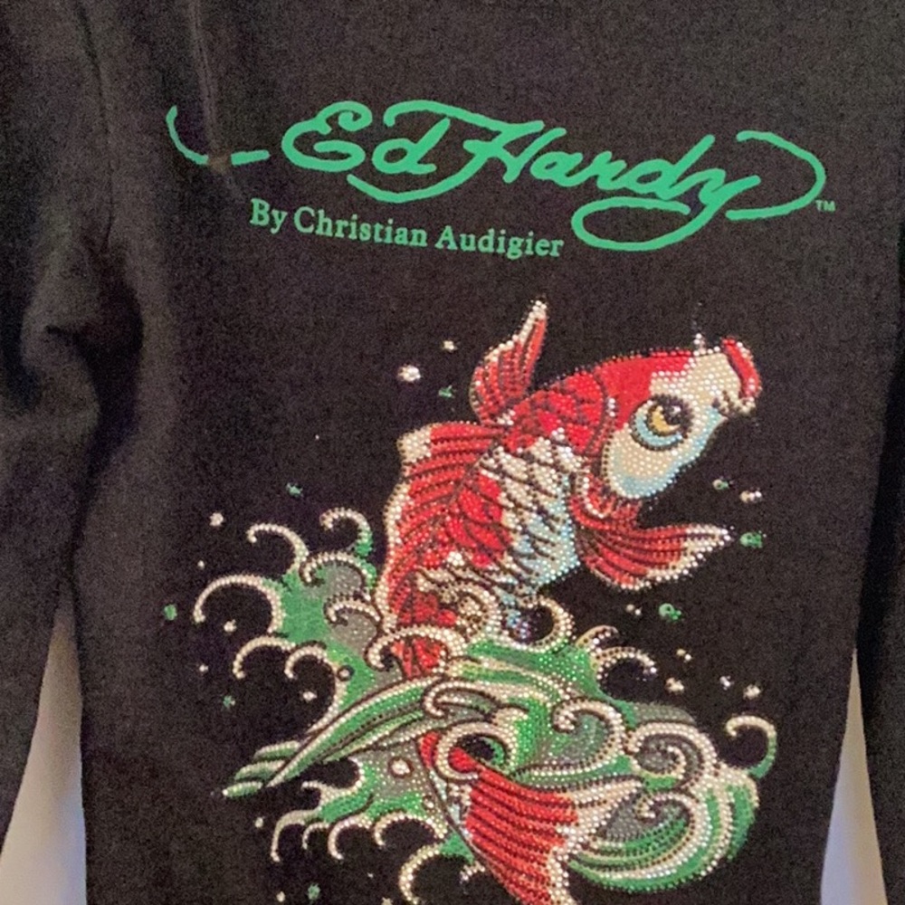 Ed Hardy black hoodie with koi design on back